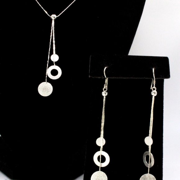 Contemporary Sterling Silver Drop Circular Exquisite Dainty Necklace Set - Picture 4 of 10